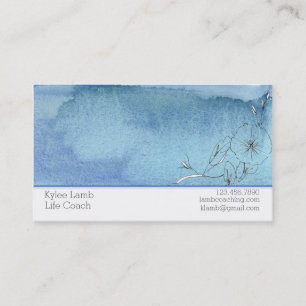 Carte De Visite Fleur de lavage d'aquarelle bleu