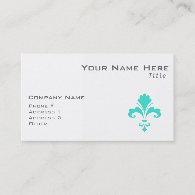 Carte De Visite Fleur de lis bleu turquoise (Devant)