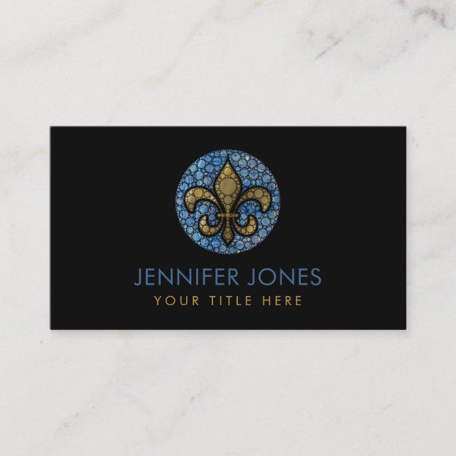 Carte De Visite Fleur de lis - Dot Art Blue Marble and Gold (Devant)