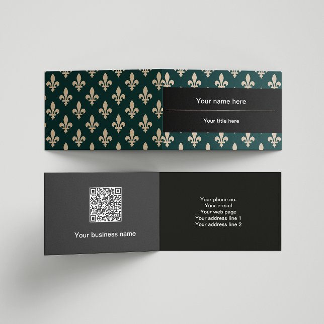 Carte De Visite Fleur de Lis Motif, Français, Royal, Crème, Vert (Créateur téléchargé)
