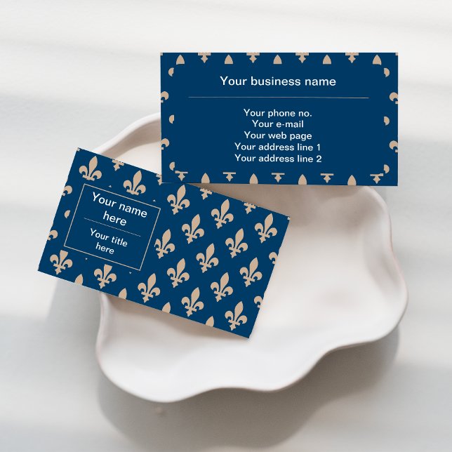Carte De Visite Fleur de Lis Motif, française, royale, crème, bleu (Créateur téléchargé)