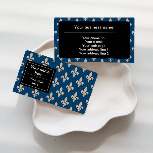 Carte De Visite Fleur de Lis Motif, française, royale, crème, bleu