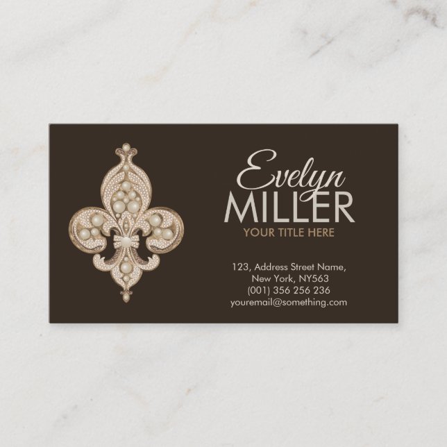 Carte De Visite Fleur-de-lis Ornament Pearl and Gold (Devant)
