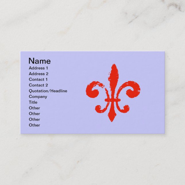 Carte De Visite Fleur De Lis Rouge Dévêtu, (Devant)