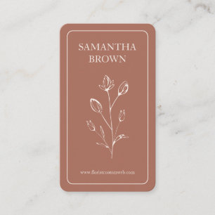 Carte De Visite Fleur de logo vertical encadré terracotta beige