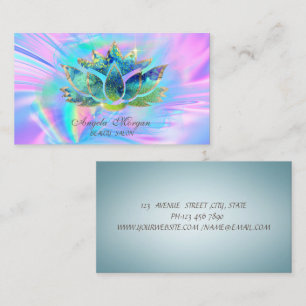 Carte De Visite Fleur de Lotus Chic Bleu Élégant Holographique