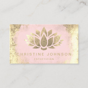 Carte De Visite fleur de lotus de feuille d'or fausse sur rose pâl