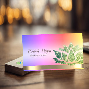 Carte De Visite Fleur de lotus de yoga en paillettes vertes chic