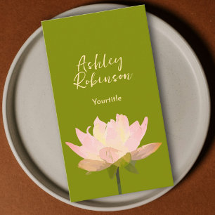 Carte De Visite Fleur de lotus élégante code QR vert avocat boho