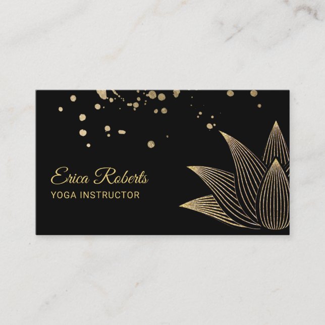 Carte De Visite Fleur de Lotus moderne d'or d'instructeur de yoga (Devant)