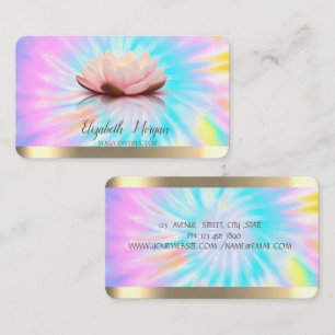 Carte De Visite Fleur de Lotus Rayures Dorées Professeur de Yoga T
