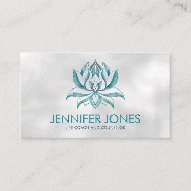 Carte De Visite Fleur de Lotus Turquoise sur perle (Devant)