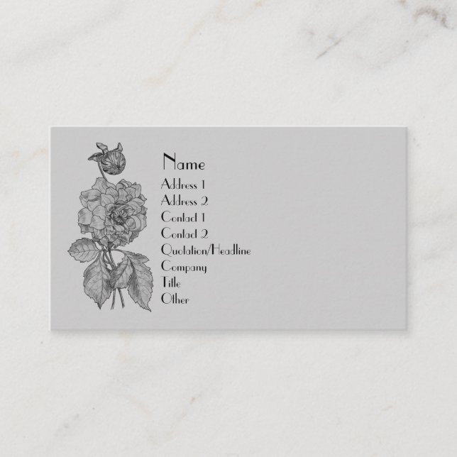 Carte De Visite Fleur de pivoine en gris argent élégant (Devant)