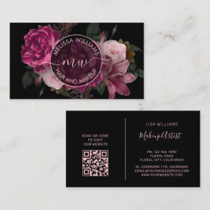 Carte De Visite Fleur de pivoine rose Logo noir