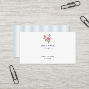 Carte de visite Fleur de pivoines roses Rayure ble