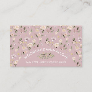 Carte De Visite Fleur de poussière rose motif botanique siège bébé