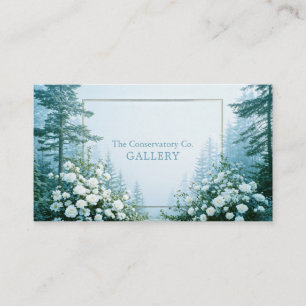 Carte De Visite Fleur de Rose Blanche Éthérée et Forêt de Pins Bru