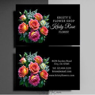 Carte De Visite Fleur de Rose Élégante Rose Orange Blanc Fleuriste