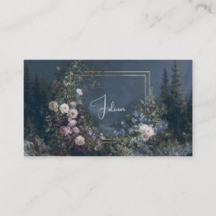 Carte De Visite Fleur de Rose et Vallée de Montagne Forêt Brumeuse