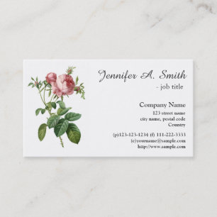 Carte De Visite Fleur de rose rose vintage entreprise professionne