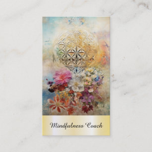 Carte De Visite *~* Fleur de vie AP92 Massage Reiki Or Sacré