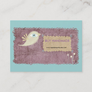 Carte De Visite Fleur d'oiseau en or baie brodée sur dentelle desi