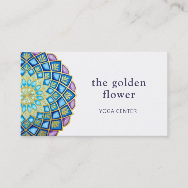 Carte De Visite Fleur d'or Mandala Bleu pourpre  (Devant)
