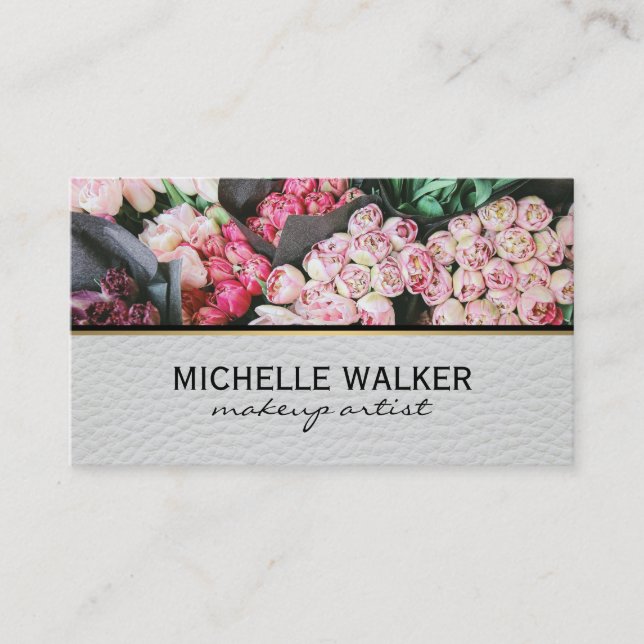 Carte De Visite Fleur élégante | Fleuriste | Cuir (Devant)