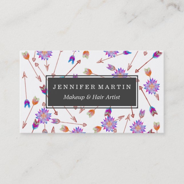 Carte De Visite Fleur et flèches peintes à la main d'aquarelle de (Devant)