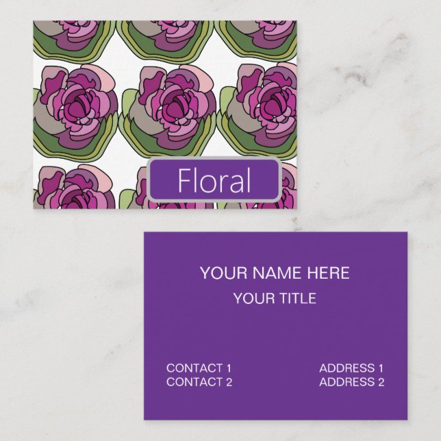 Carte De Visite Fleur Florale Violet Vert (Devant / Derrière)