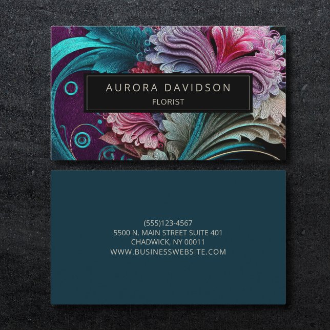 Carte De Visite Fleur foncée Turquoise Aquarelle violette Florale (Créateur téléchargé)