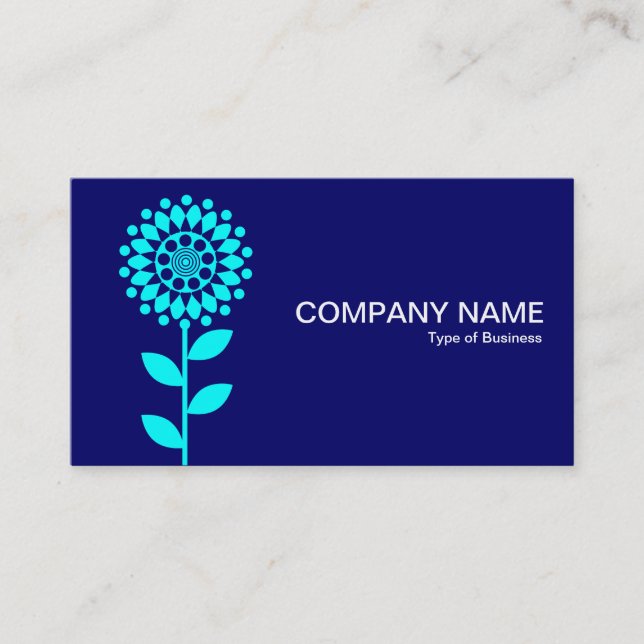 Carte De Visite Fleur géométrique - Cyan on Deep Navy (Devant)
