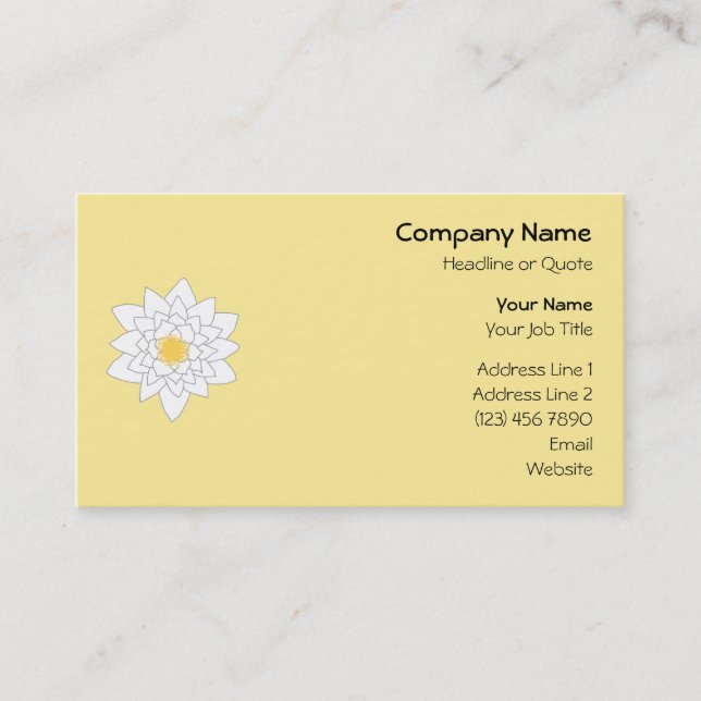 Carte De Visite Fleur Lily de l'eau. Blanc et Jaune. Style 2. (Devant)