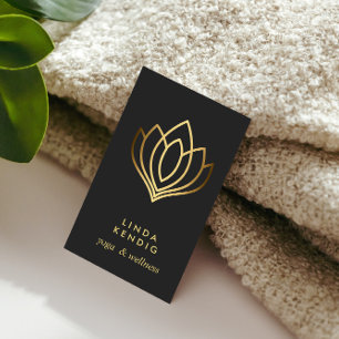 Carte De Visite Fleur Lotus d'or Gris massage bien-être yoga