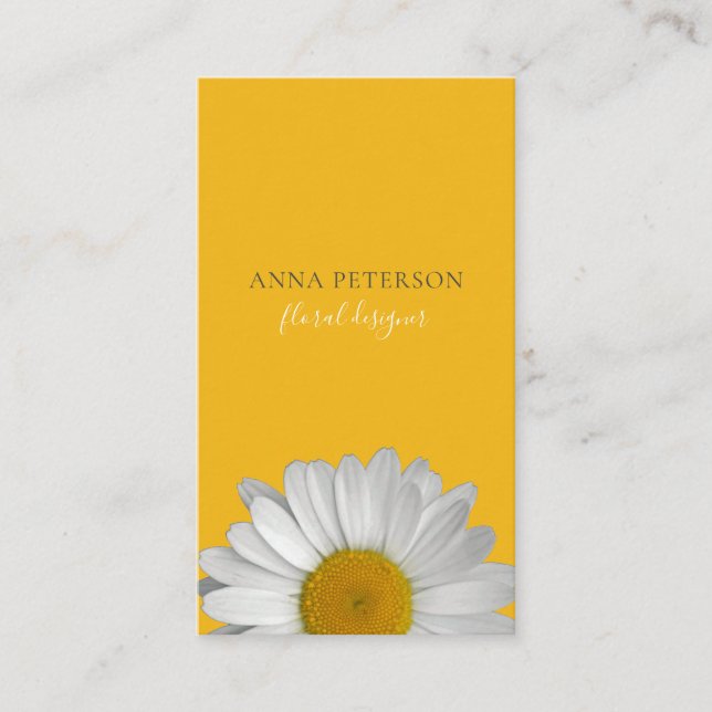 Carte De Visite Fleur marguerite moderne élégante sur Jaune Noir (Devant)