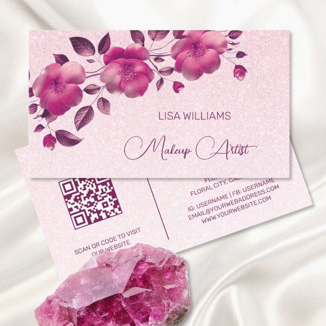 Carte De Visite Fleur métallique rose brillant (Créateur téléchargé)