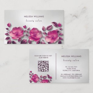 Carte De Visite Fleur métallique rose brillant argent