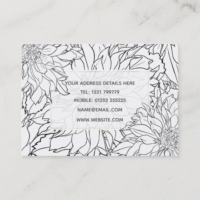 Carte De Visite Fleur noire et blanche Dahlia (Dos)