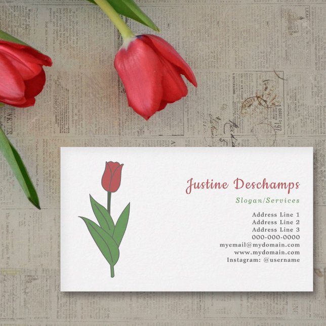 Carte De Visite Fleur pastel de Tulipe rouge botanique (Botanical Red Tulip Business Card)