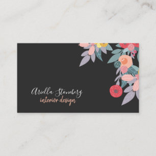 Carte De Visite Fleur peinte en Whimsical   Floral sur noir