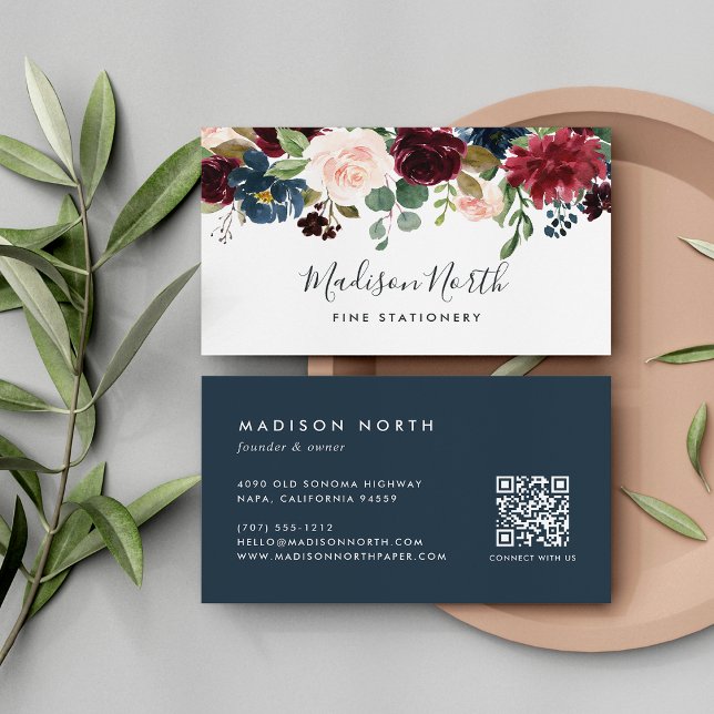 Carte De Visite Fleur radieuse | Floral d'aquarelle marine et bour (Créateur téléchargé)