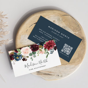 Carte De Visite Fleur radieuse   Floral d'aquarelle marine et bour