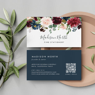 Carte De Visite Fleur radieuse   Floral d'aquarelle marine et bour