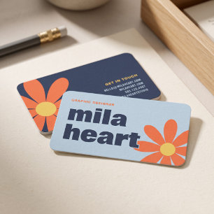 Carte De Visite Fleur Retro Bleu Orange