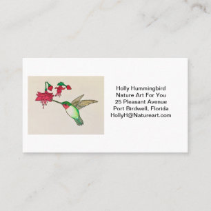 Carte De Visite Fleur rose de l'Aquarelle du colibri à gorge rubi