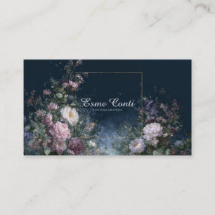 Carte De Visite Fleur rose mauve luxuriant et bleu nuit foncé