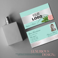Fleur Rose turquoise à décor argenté avec logo et