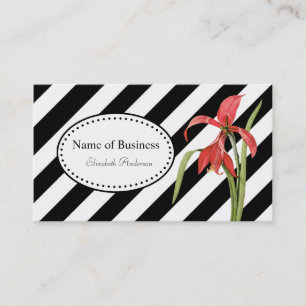 Carte De Visite Fleur rouge d'amaryllis de rayures noires et