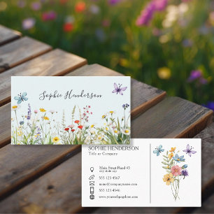 Carte De Visite Fleur sauvage aquarelle bleu pâle blanc