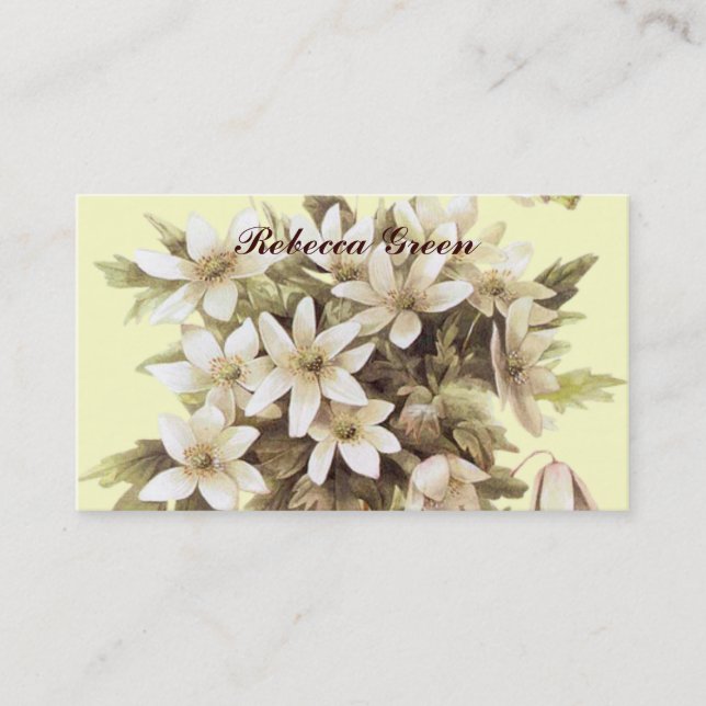 Carte De Visite fleur sauvage blanc pâle jaune mariage (Devant)